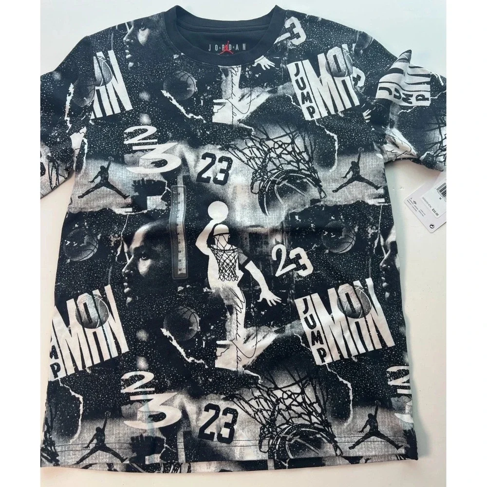 Jordan Boys T-Shirt Size‎ M Black All-Over Graphic Collage Print NWT Retail $32